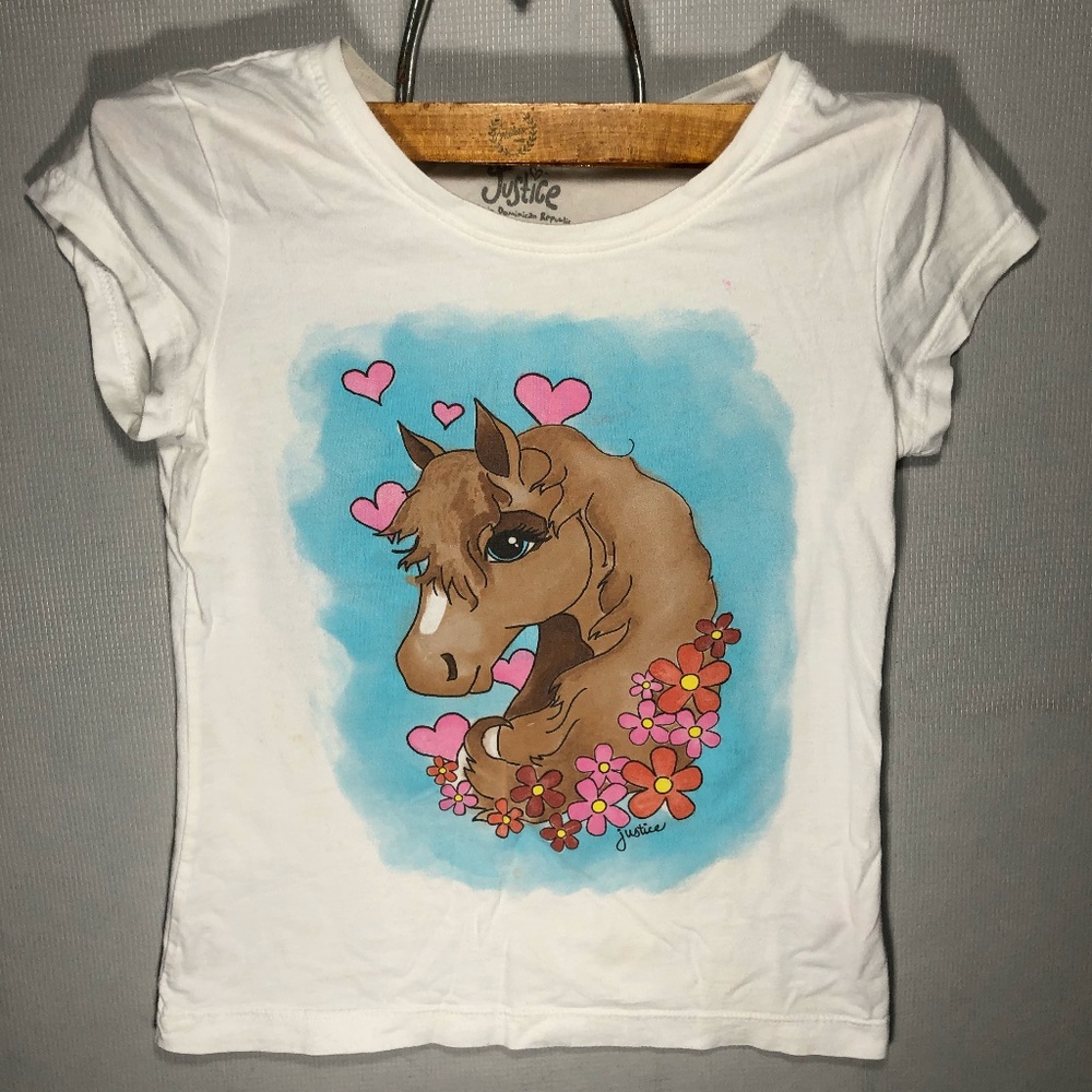 Justice Pony T-Shirt w/ flowers & hearts xxs/7